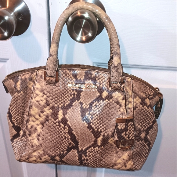 Michael Kors Embossed Python Print Riley Satchel Tote Bag - Picture 1 of 7